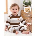 thumbnail image 4 of Toddler Baby Boys Clothes 18 Months Boys Fall Winter Outfits 24 Months Boys Long Sleeve Round Neckline Stripe Sweatshirt Pants 2PCS Clothing Set Brown, 4 of 7