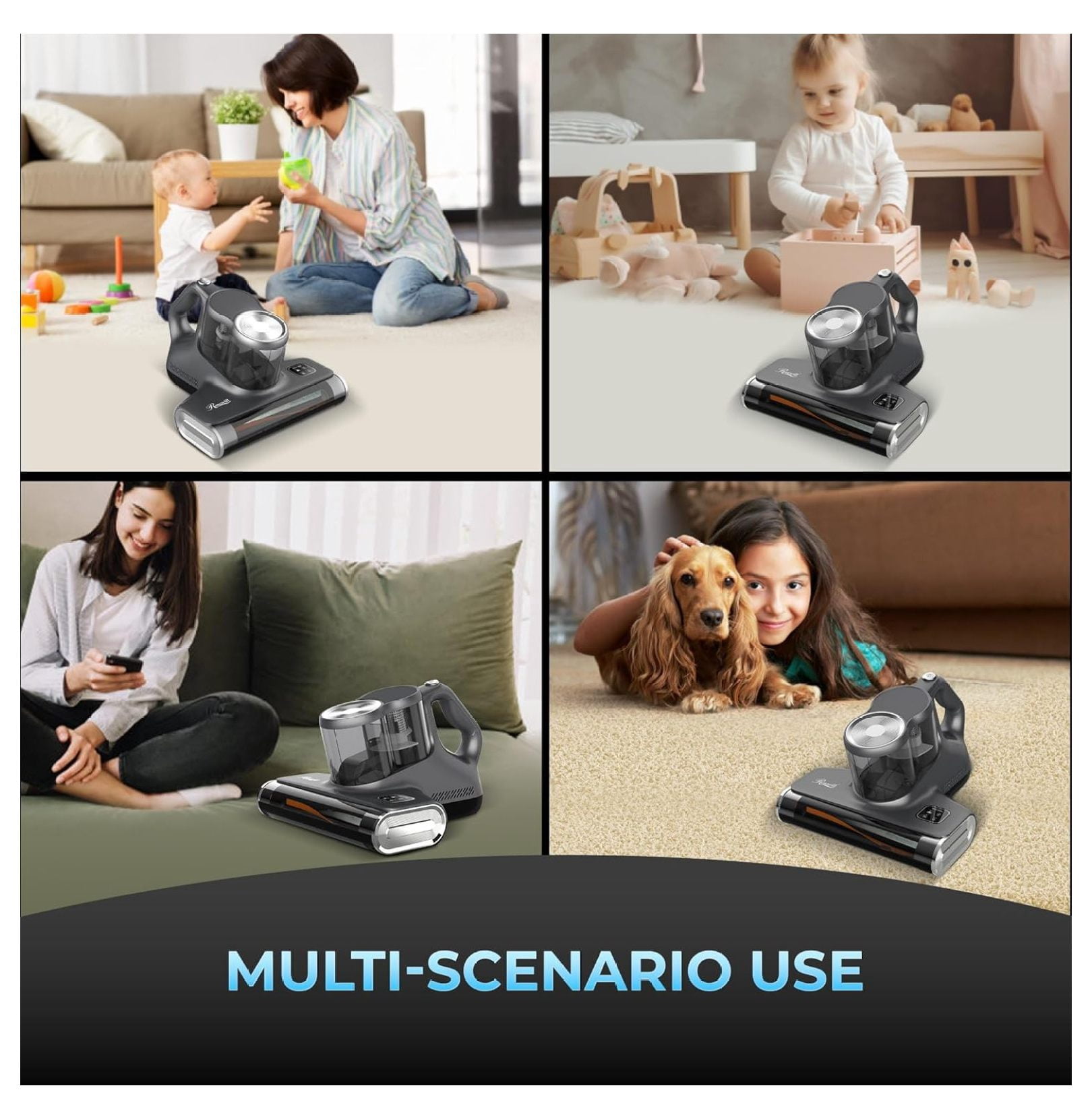Mattress Vacuum Cleaner - 450W 16Kpa UV-C Light, Corded - for Allergies, Dust Mites, Pet Hair - Sofas, Beds, Carpets - Metallic Grey
