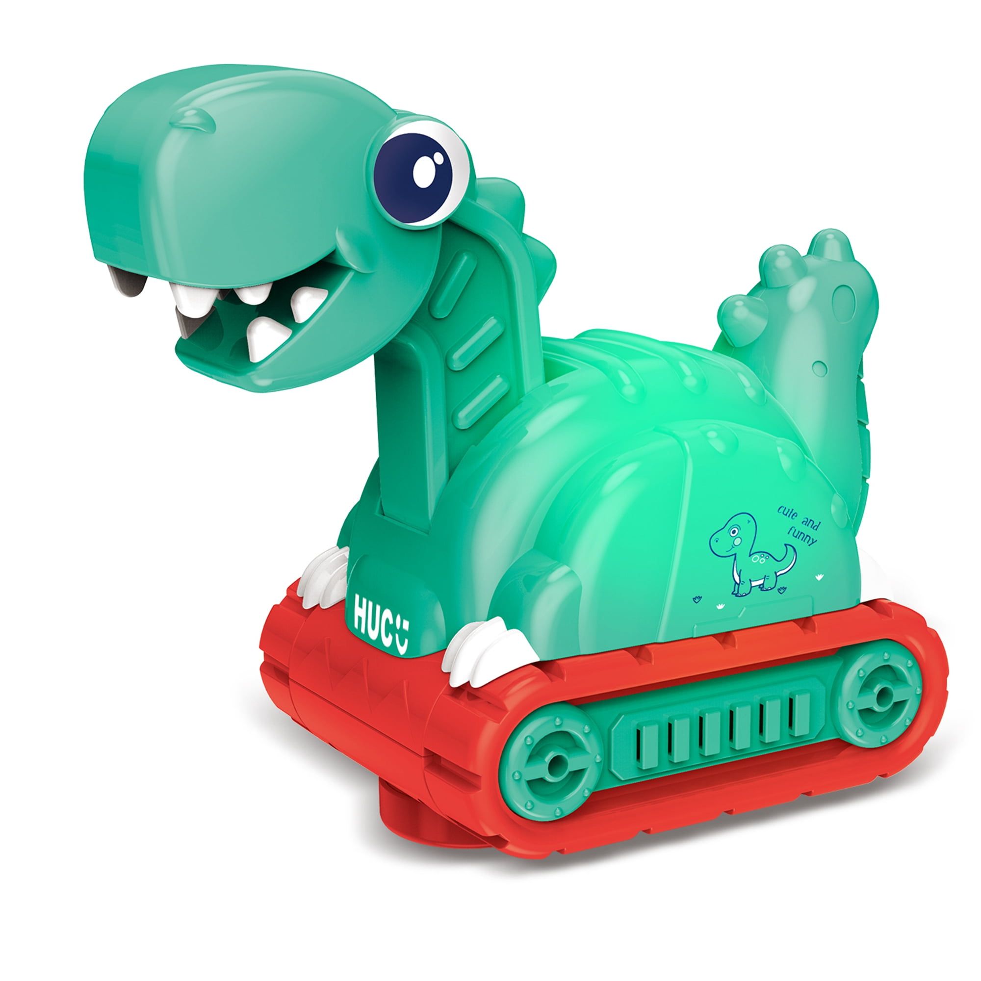 Fun Little Toys Music Dinosaur Toy Car for Toddlers, Bump and Go Dino Tank Trucks with Sound, Christmas Birthday Gifts for Kids Boys and Girls 3 4 5 6 7 Years Old Green