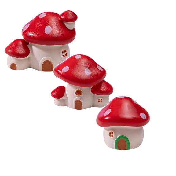 Miniature Cartoon Mushroom House Decor, Set of 3 Cute Resin Tabletop Ornaments, DIY Fairy Garden Decor for Desk, Terrarium, and Bookshelf, Whimsical Fairy Garden Decor, Fantasy Collectible