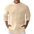 thumbnail image 3 of Polo Shirts for Men 3/4 Sleeve Loose Stand Collar Pullover T Shirt Buttons Summer Fall Casual Comfortable Streetwear Business Mens Polo Shirts Khaki L, 3 of 10
