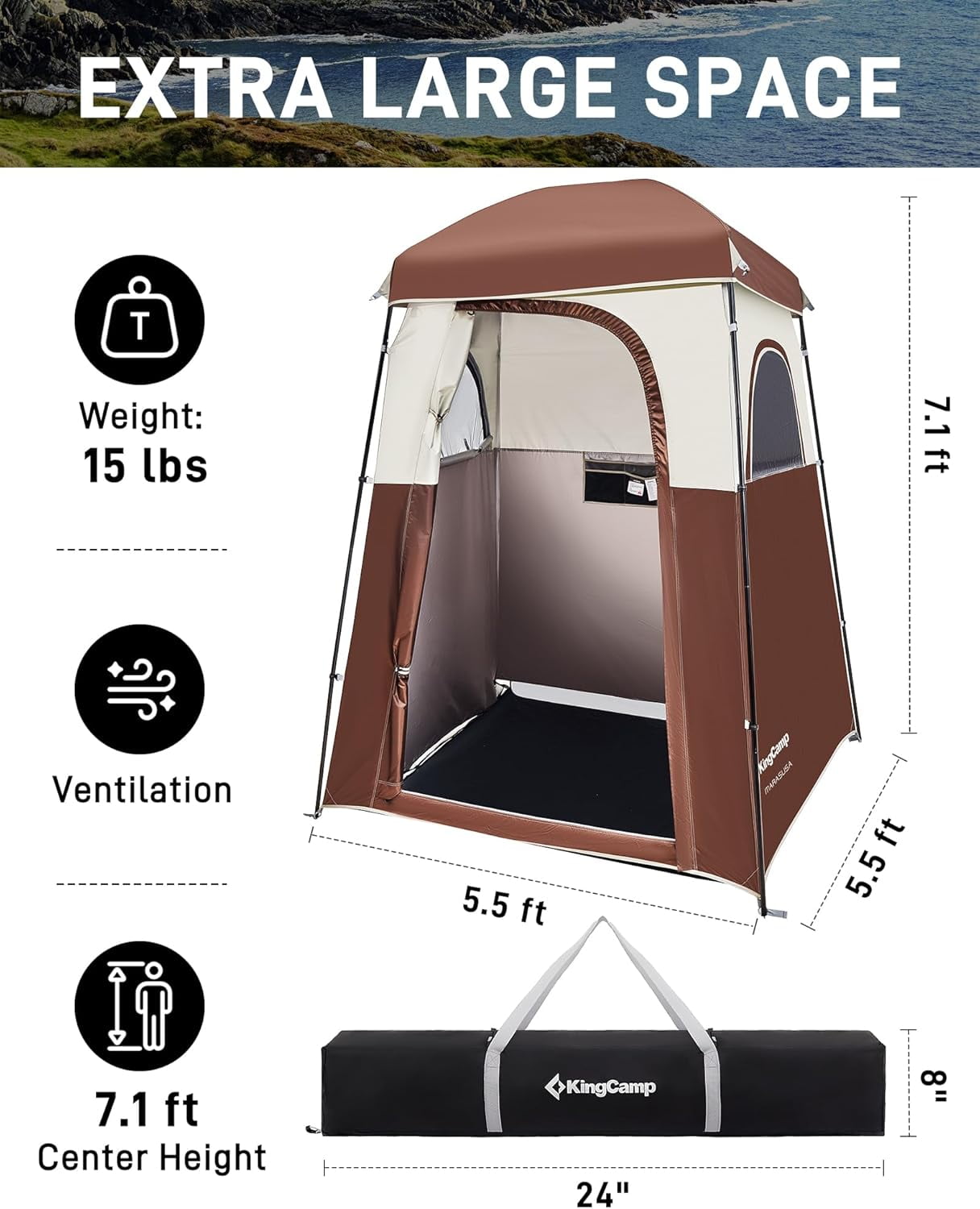 KingCamp Oversize Outdoor Shower Tents for Camping＿並行輸入品 KingCamp MARASUSA Oversize Camping Shower Tent 1⁄2 Room Outdoor