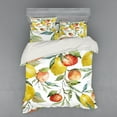 thumbnail image 2 of Nature Duvet Cover Set, Lemon and Orange Clementine Tree Branches Fruit Yummy Winter Season Vitamin Design, Bedding Set with Shams and Fitted Sheet, 3 Sizes, by Ambesonne, 2 of 3