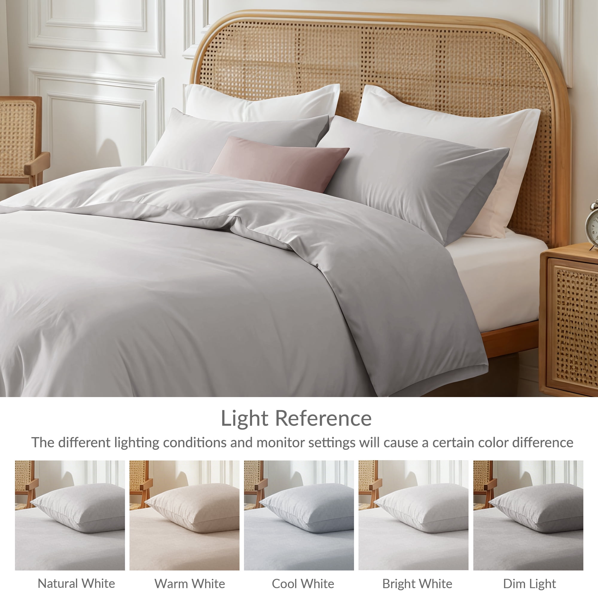 Exclusivo Mezcla Queen Bedding Duvet Cover Set, 3 Pieces Lightweight Comforter Cover with Pillow Shams (Light Grey)