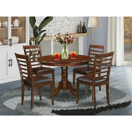 5 Piece Dining Set - Round Kitchen Table with 4 Chairs - 42 Inch - Mahogany Finish