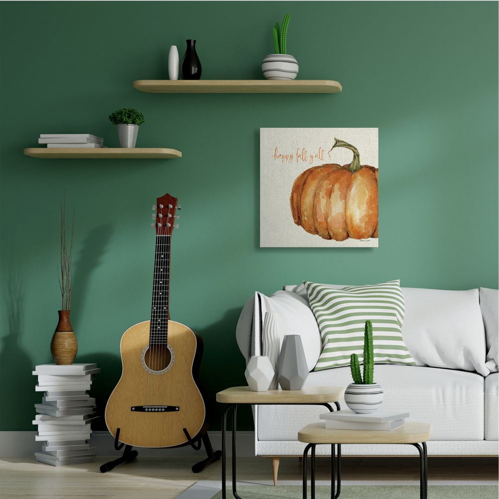 Stupell Home Décor Happy Fall Y' all Autumn Pumpkin Seasonal Design Canvas Wall Art by Stephanie Workman Marriott