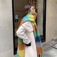 thumbnail image 3 of Bobasndm Women Scarf Colorful Rainbow Plaid Fringed Thick Tassels Fuzzy Double-sided Keep Warm Soft Autumn Winter Adults Long Scarf Shawl for Daily Life, 3 of 9
