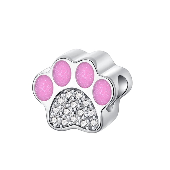 ARVALILS 925 Sterling Silver Pink Paw Print Charm, CZ Pet Memorial Accessory for Bracelets & Necklaces