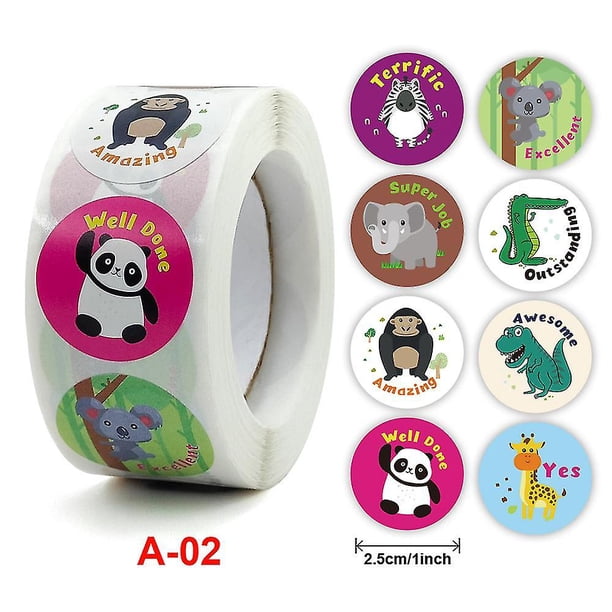 50 pegatinas de recompensas, rollo de pegatinas de animales, pegatinas de animales, regalo para niños