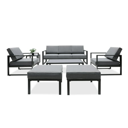 Superjoe 8 Pcs Outdoor Patio Furniture Set Aluminum Conversation Set Sectional Sofa Sets With Table and Ottoman Gray