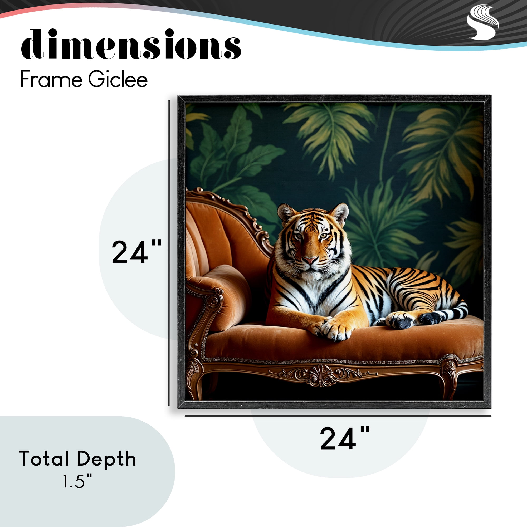 Tiger Lounging on Chaise Black Framed Giclee Art, design by Lettered and Lined