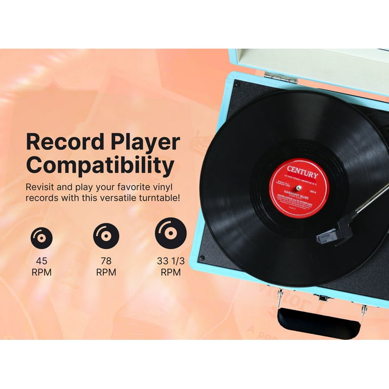 VICTOR Metro 3-Speed Portable Suitcase Turntable Record Player