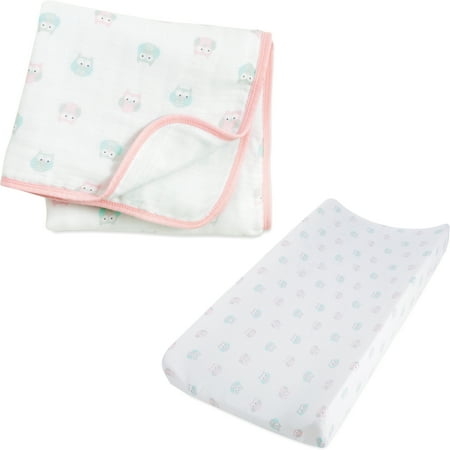 Ideal Baby by the Makers of Aden + Anais Changing Pad Cover & Muslin Blanket, Owls