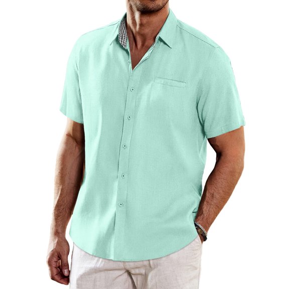 COOFANDY Men's Short Sleeve Linen Shirts Casual Button Down Shirt Summer Beach Tops