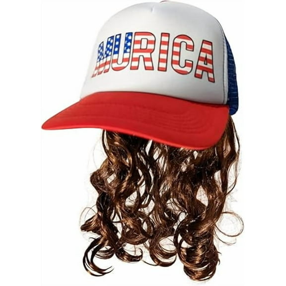 HandinHandCreations USA Mullet Hat Brown Wig Murica 4th of July All American Costume