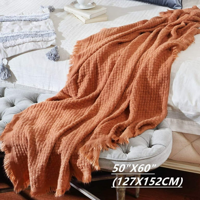 CREVENT Farmhouse Rust Knit Throw Blanket Soft Warm Cozy Decorative for Home 50 X60 Caramel Rust Walmart