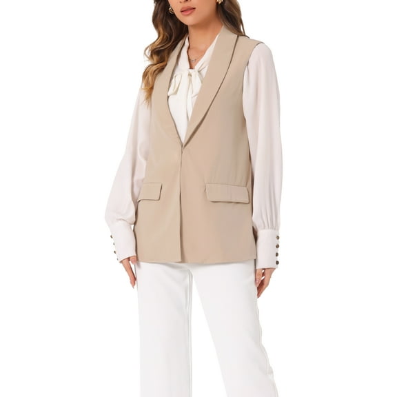 INSPIRE CHIC Women's Sleeveless Shawl Collar Open Front Work Office Suit Vest Jacket XS Khaki