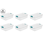 Sterilite 32 qt Clear Storage Tote with Colored Latching White Lid, Stackable Plastic Container, Ideal for Organizing Clothes, Pack of 6
