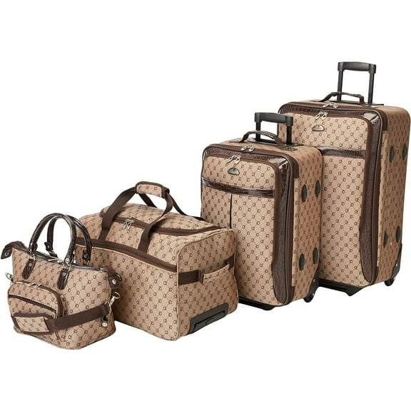 Fashion Luggage Set 4 Piece - Rolling Upright, Carry On, Duffel, Cosmetic Bag - Lightweight Travel Suitcase