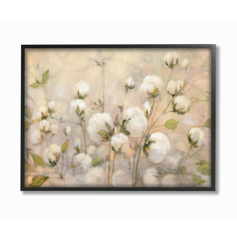 Stupell Industries Abstract Cotton Field Floral Country Beige Green Painting Framed Wall Art