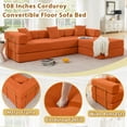 thumbnail image 4 of 108" W Corduroy Convertible Futon Sofa Bed, Oversized Folding Sofa with Chaise & Pillows, No Assembly Required, Fixed-Shape Frame, Floor Lazy Boneless Couch for Living Room/Apartment, 4 of 12