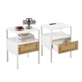 thumbnail image 4 of 2PC 15.75" Rattan End Table with Power Outlet & USB Ports, Modern Nightstand with Drawer & Metal Legs, Side Table for Living Room Bedroom, White, 4 of 9