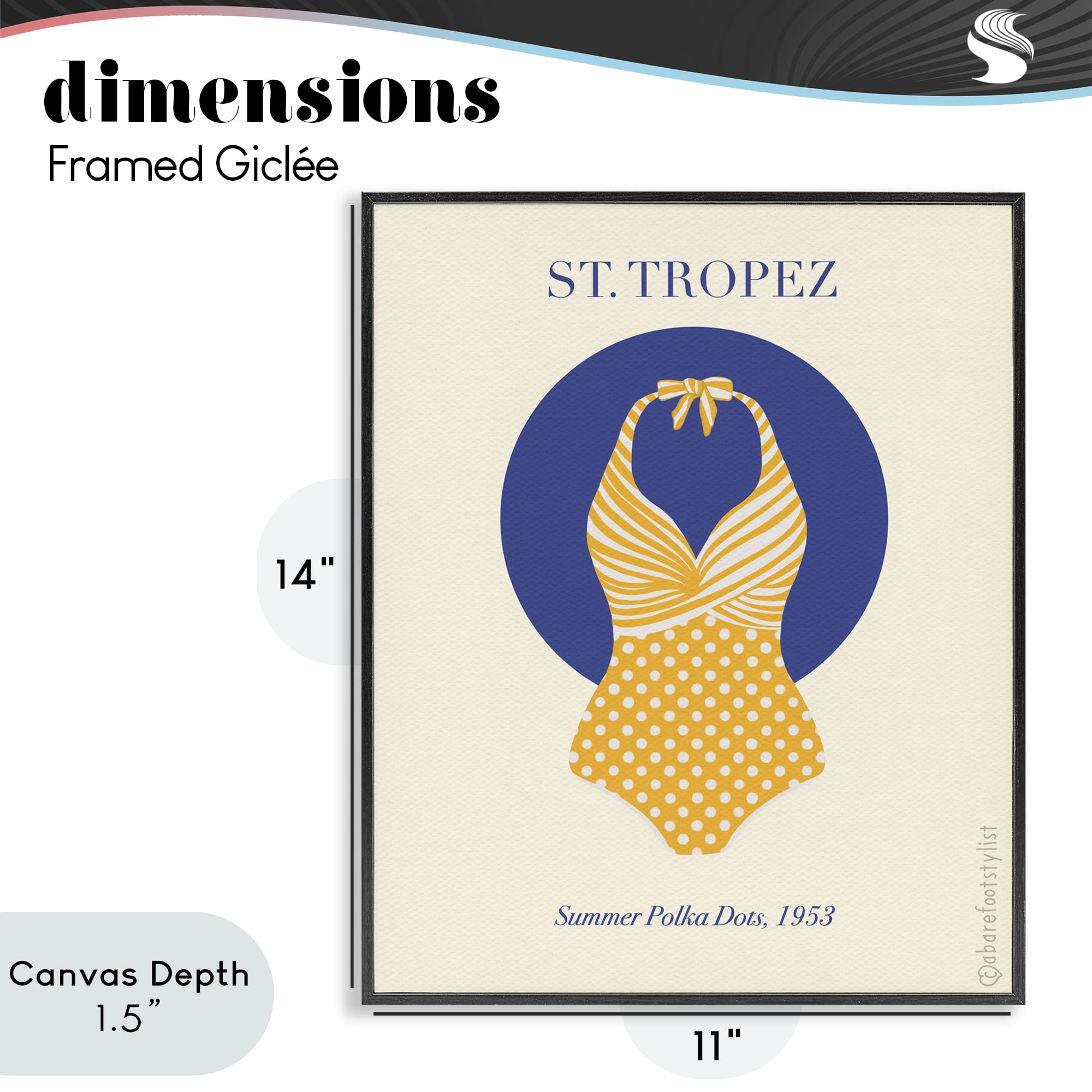 Stupell Industries St. Tropez Dotted Swimsuit Black Framed Giclee Art, design by A Barefoot Stylist