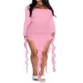 thumbnail image 1 of Robe Longue pour Femmes Manches Longues Col Carré Fendu Robe Irrégulière à Volants Robe de Cocktail, 1 of 6