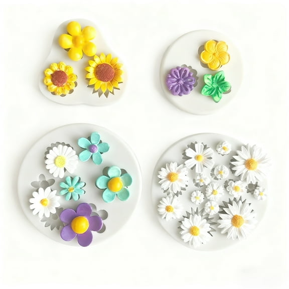 JDH silicone 3PCS Silicone Flower Molds, Non-Stick Daisy Sunflower Fondant Chocolate Molds for Dessert Cake Decorating, Cupcake Topper, Cake Pop, Candy Biscuit Baking Mold