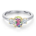 thumbnail image 3 of Gem Stone King 1.65 Cttw Mercury Mist Mystic Topaz and White Zirconia Engagement Ring for Women | 925 Silver and 10K Yellow Gold | Oval 7X5MM | Gemstone Birthstone | Available in Size 5, 6, 7, 8, 9, 3 of 6