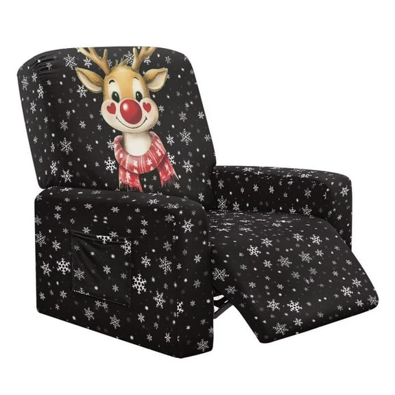 Garronmavis Cute Christmas Reindeer Recliner Cover Washable Cover for Recliner Chair with Pocket Pet Protector 1 Seat Furniture Covers Reclining Chair Cover Easy to Install