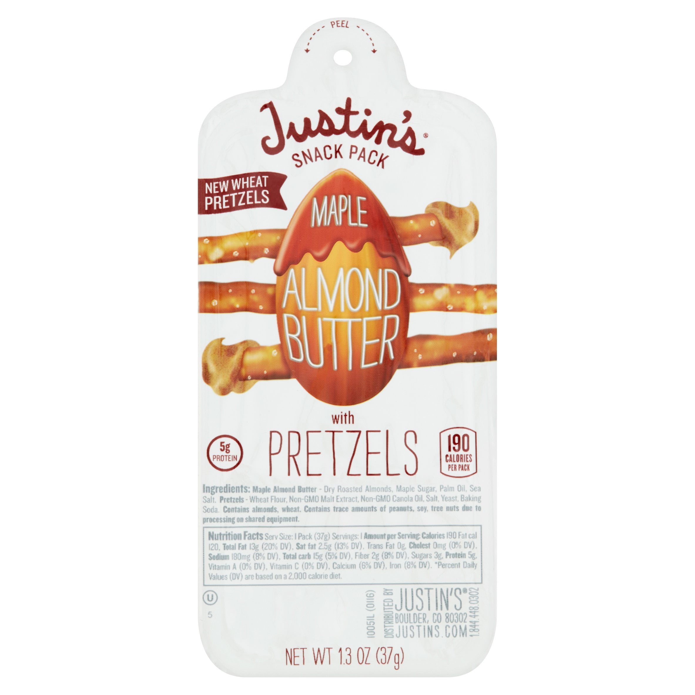 Justin's Maple Almond Butter with Pretzels Snack Pack, 1.3 oz, 6 pack