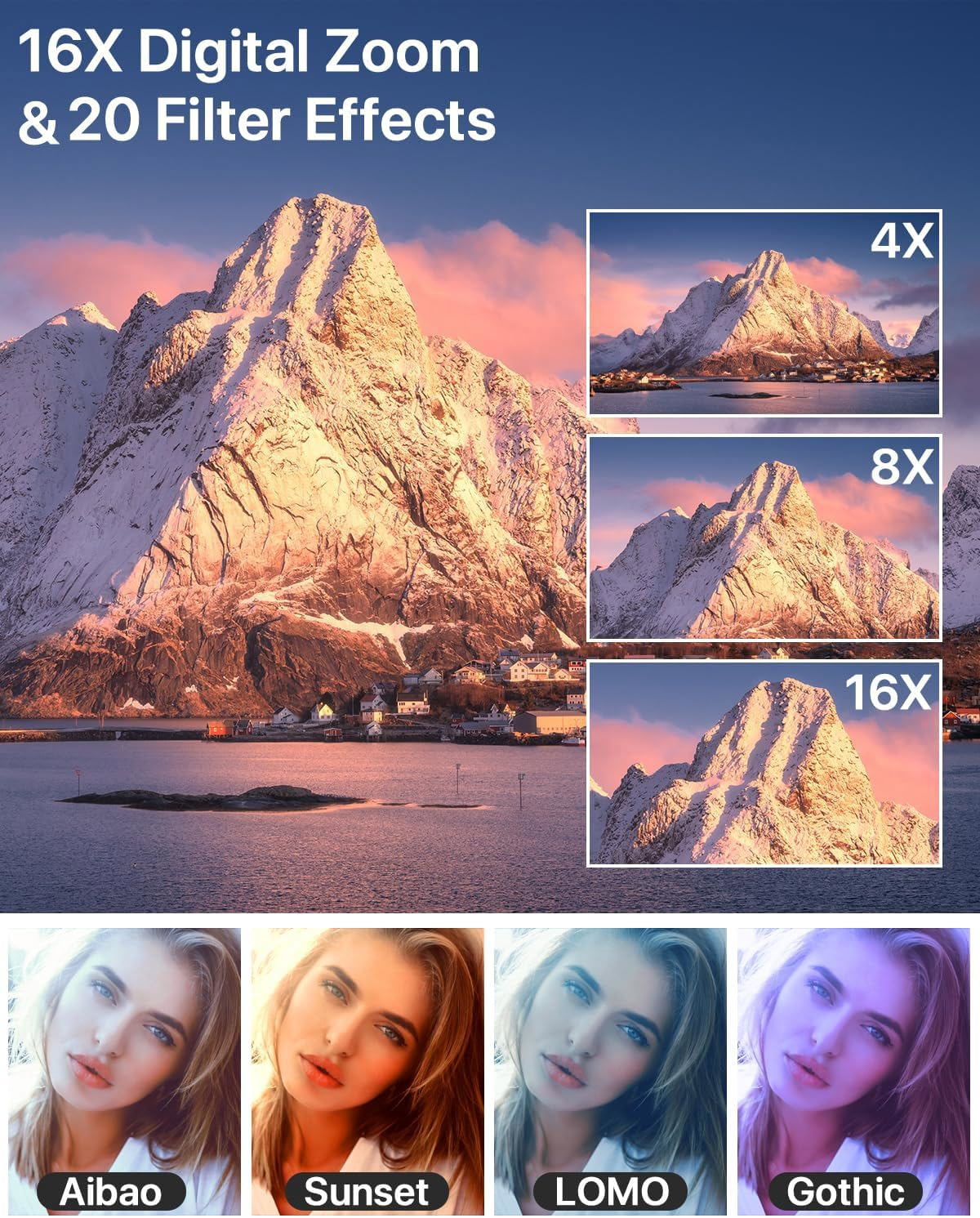 ACTITOP Digital Camera 4K Ultra HD 64MP Vlog Dual Camera for Youtube with 32GB Card 16x Zoom Autofocus Video for Photography