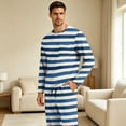 thumbnail image 5 of Mens Striped Sleepwear Set Long Sleeve Pocket Top Drawstring Elastic Waist Button Fly Long Pajama Pants Indoor Home Outfit, 5 of 8