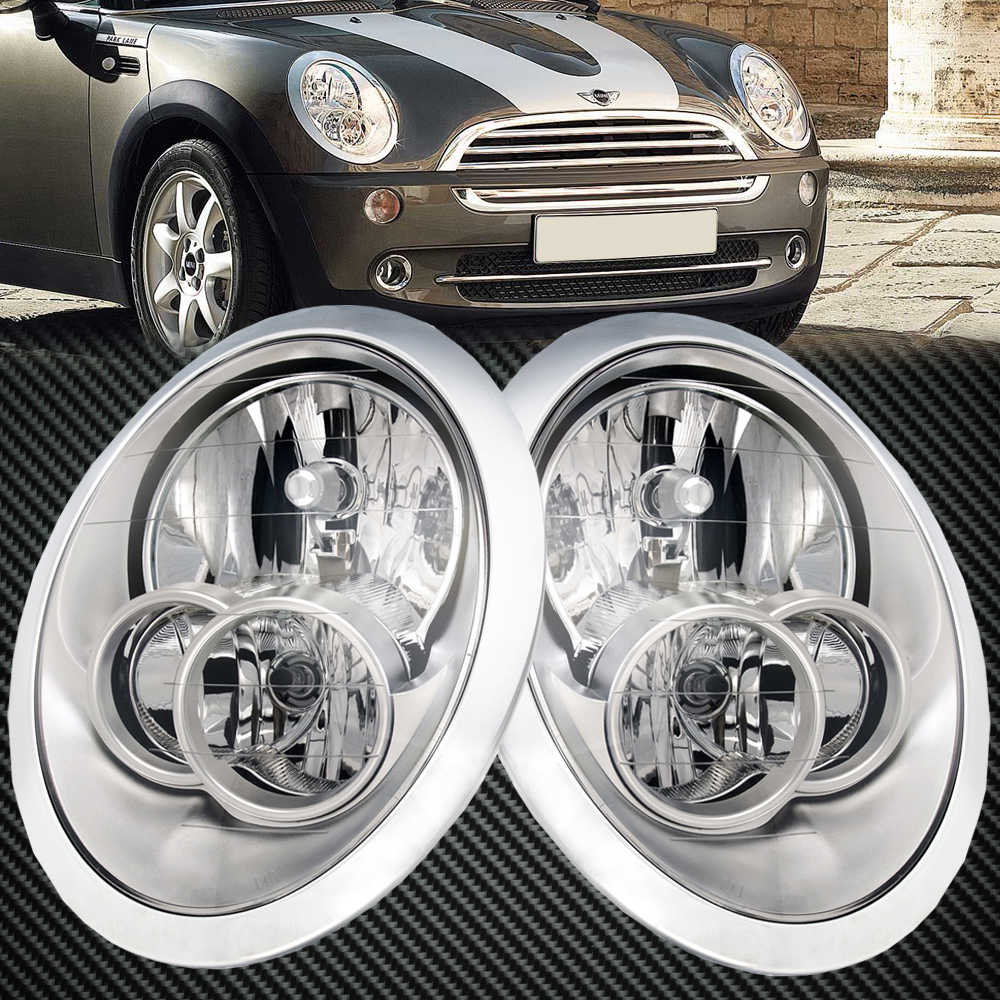 PERDE Compatible with Mini Cooper Headlights Set Chrome Housing with