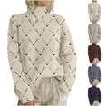 thumbnail image 2 of Suéter de cuello alto para mujer, jersey informal con estampado de alce navideño, cuello alto, corte ajustado, liso, para mujer, jersey de punto cálido de varios colores, 2 of 5