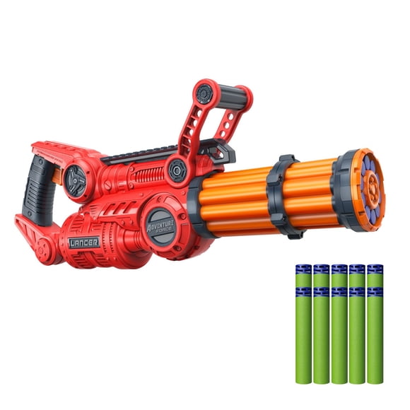 Adventure Force Lancer Pump-Action Manual Gatling Blaster, Rotating Barrel, Slamfire Power, 10 Universal Compatible Darts, Foam Dart Blaster