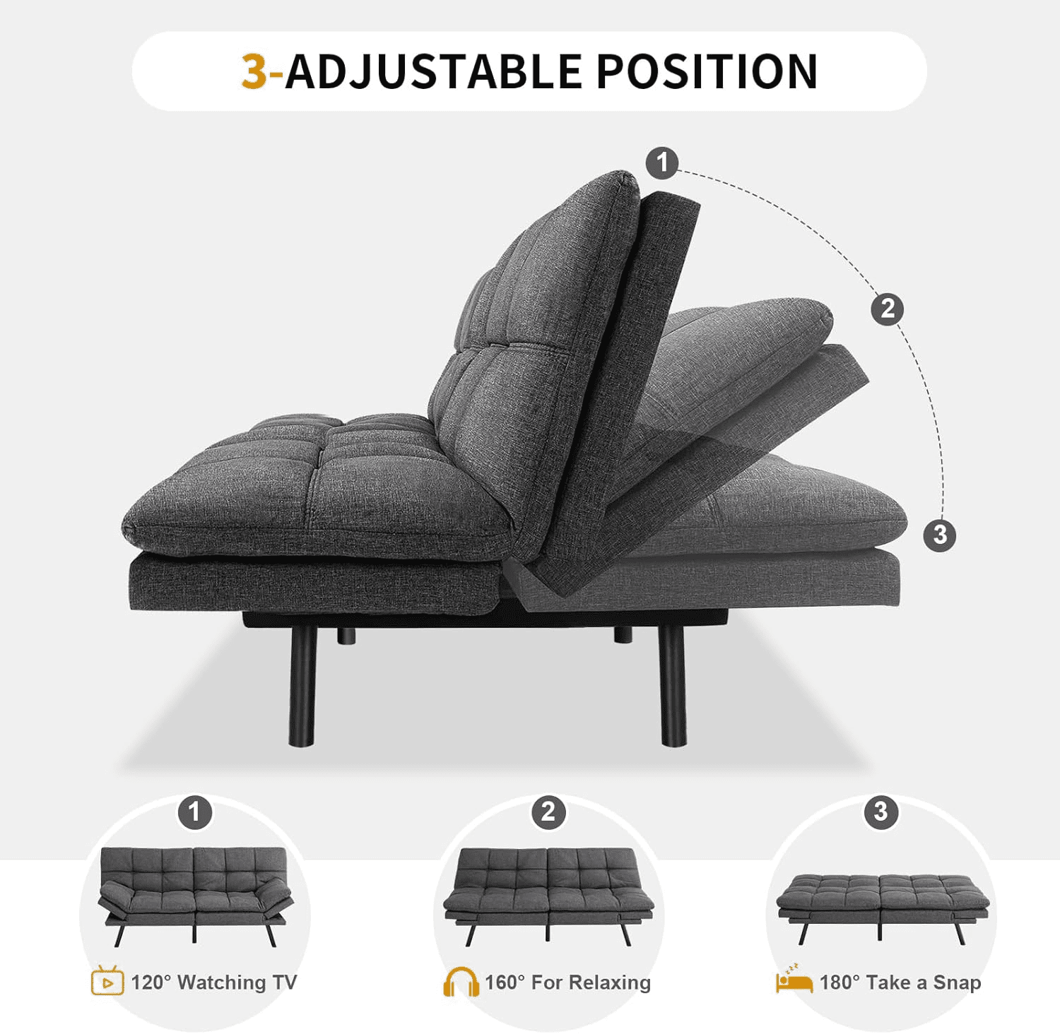 Hcore Modern Futon Sofa Bed, Convertible Memory Foam Couch Bed, Loveseats Sleeper Sofa, Futon Set