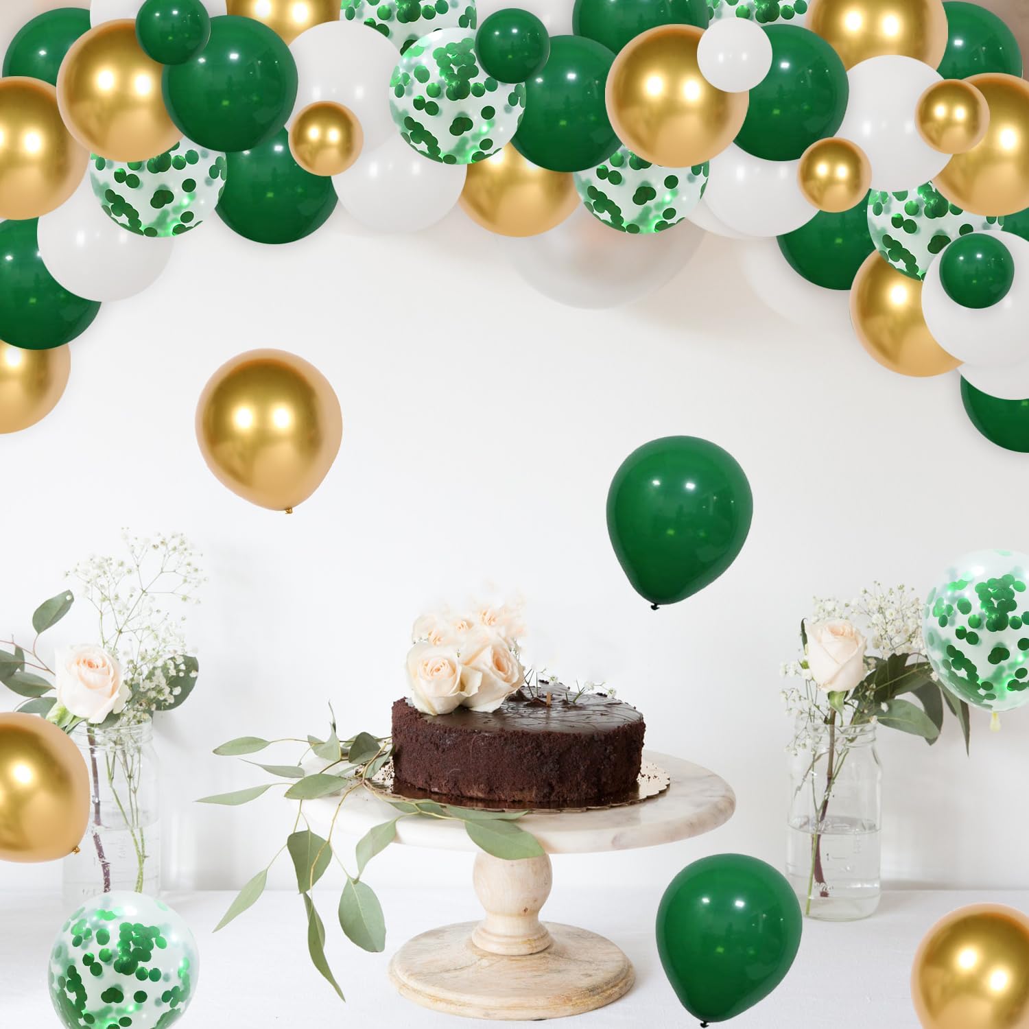 66Pcs Congrats Grad Decorations 2024, Green Gold Graduation Decor with Congrats Grad Backdrop Green Gold Silver Balloon Garland Arch Kit for Class of 2024 Grad Prom Graduation Supplies