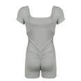 thumbnail image 3 of Shirring Backless Square Collar Short Sleeve Skinny Sexy Gray Rompers Womens Playsuit Black Rave Summer Baddie Outfits, 3 of 9