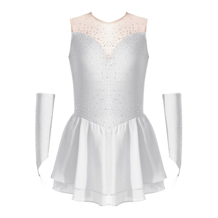 CHICTRY Kids Girls Modern Lyrical Dancewear Patchwork Fancy Skating Ballet Dance Performance Dress White 16