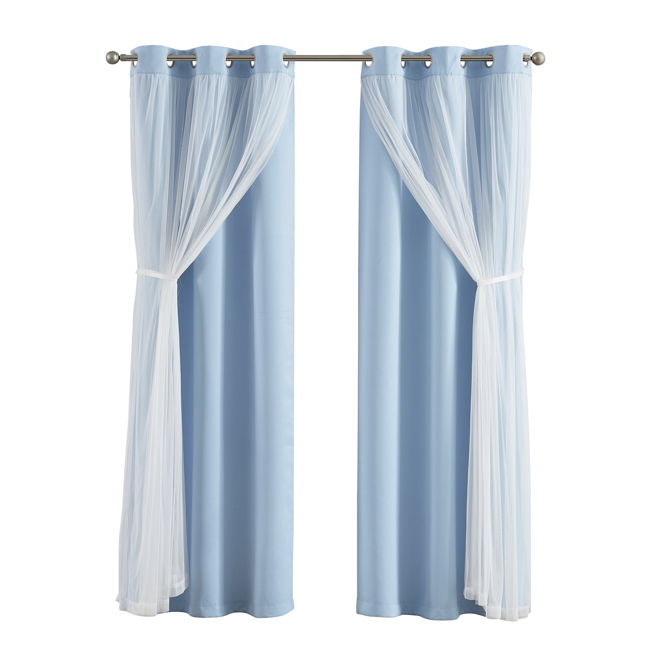 (2 pack) Your Zone Blackout Curtain Panel with Sheer Overlay, 1 Panel, Blue, 37" W x 84" L