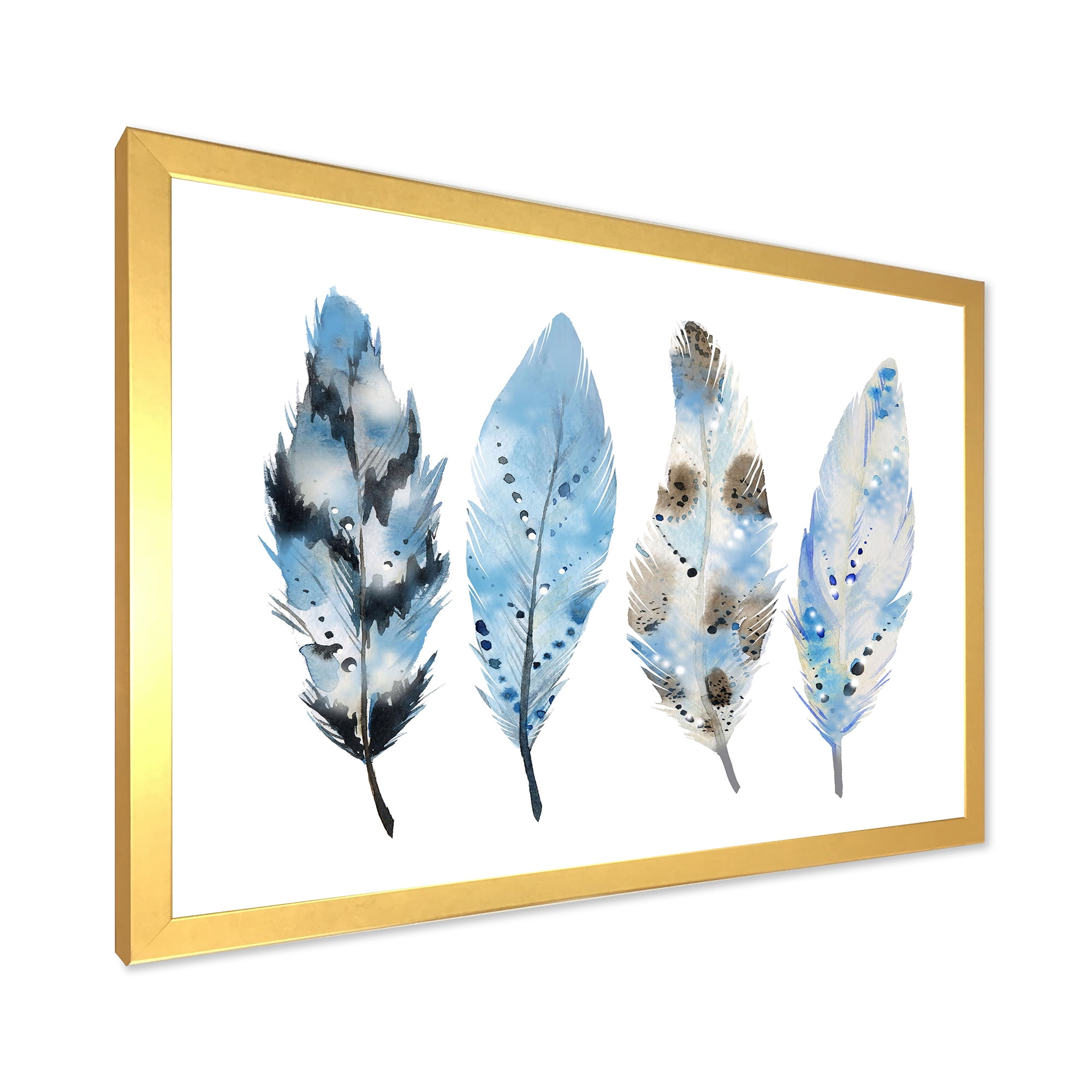 Designart 'Abstract Blue Boho Feathers I' Bohemian & Eclectic Framed Art Print