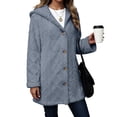 thumbnail image 2 of larppty Fleece Jacket for Women Winter Warm Button Down Hooded Coat Casual Soft Lightweight Fall Teddy Outerwear Fuzzy Coats (Blue, XL), 2 of 5