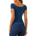 thumbnail image 3 of INSPIRE CHIC Women's Top Short Sleeves Off the Shoulder Hip Length Solid Blouse XL Navy Blue, 3 of 6