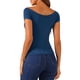 thumbnail image 2 of INSPIRAR CHIC Blusa de Mujer de Manga Corta Off the Shoulder de Longitud de Cadera Sólida XL Azul Marino, 2 of 5