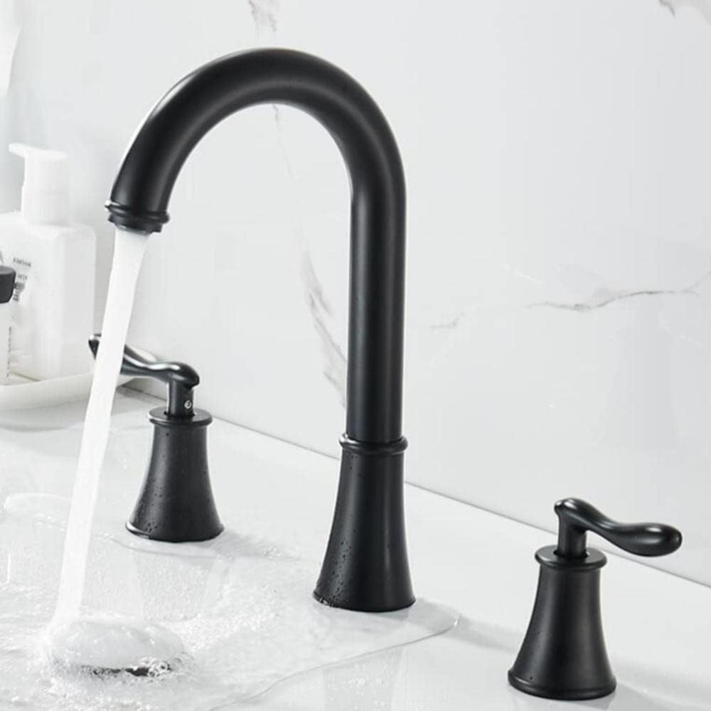 Bathroom Facets for Sink 3 Hole Brass Rotatable Hot Water and Cold Water Bathroom Sink Faucet Bathtub Faucet-Black