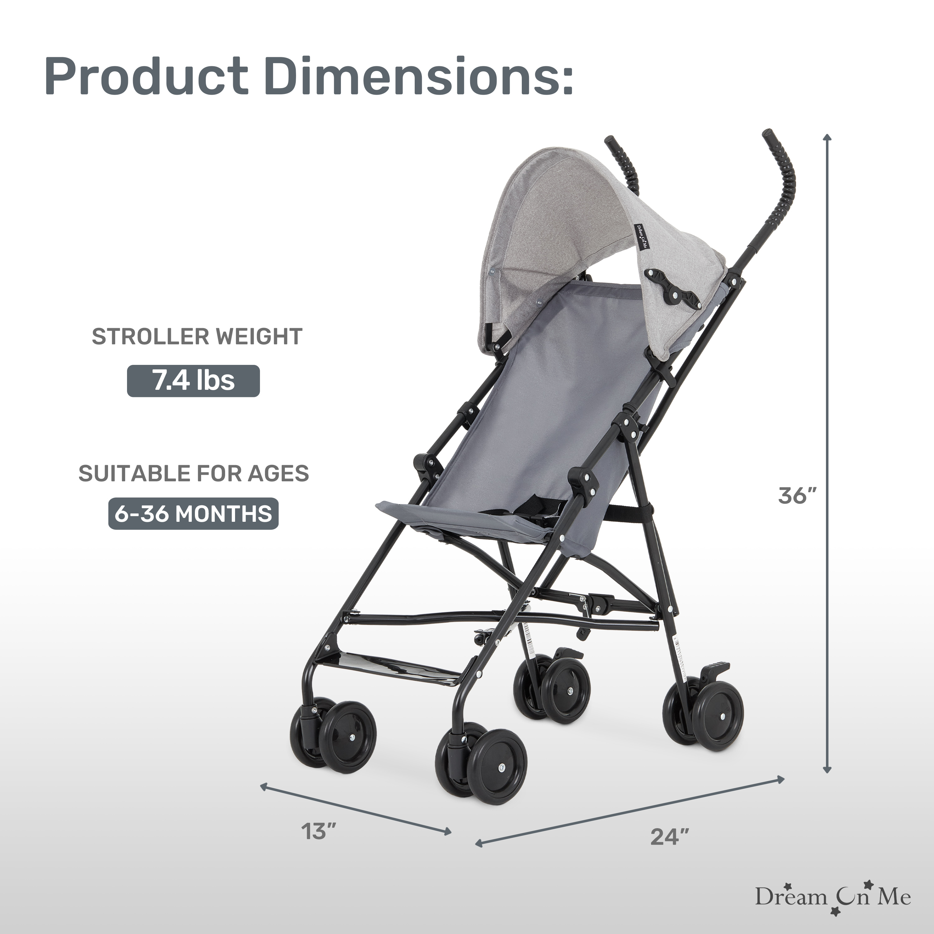 Dream On Me Aero Travel Light Stroller, Gray photo 4