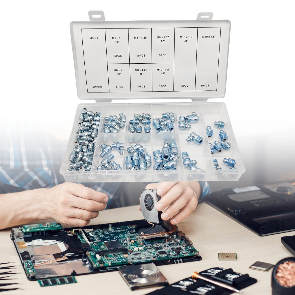 110Pcs Grease Fittings Metric Grease Fitting Assortment Kit Standard Grease Fittings Grease Zerks Straight and Angled