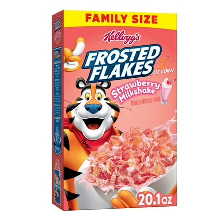 Kellogg s Frosted Flakes Breakfast Cereal Kids Cereal Family Breakfast Family Size Strawberry Milkshake 20.1oz Box (1 Box)